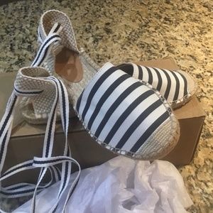 J. Crew Espadrilles. Size 7.5 New in Box. Blue/White Stripes